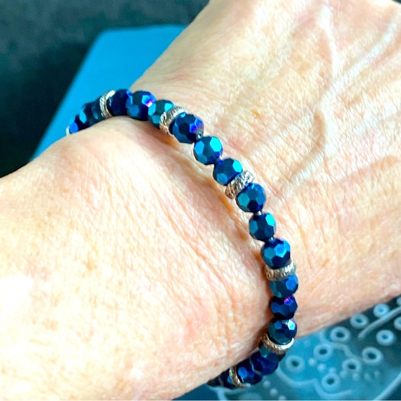 SALE ALEX AND ANI bangle,original bag,silver with dark blue ABS Crystals - Picture 1 of 6